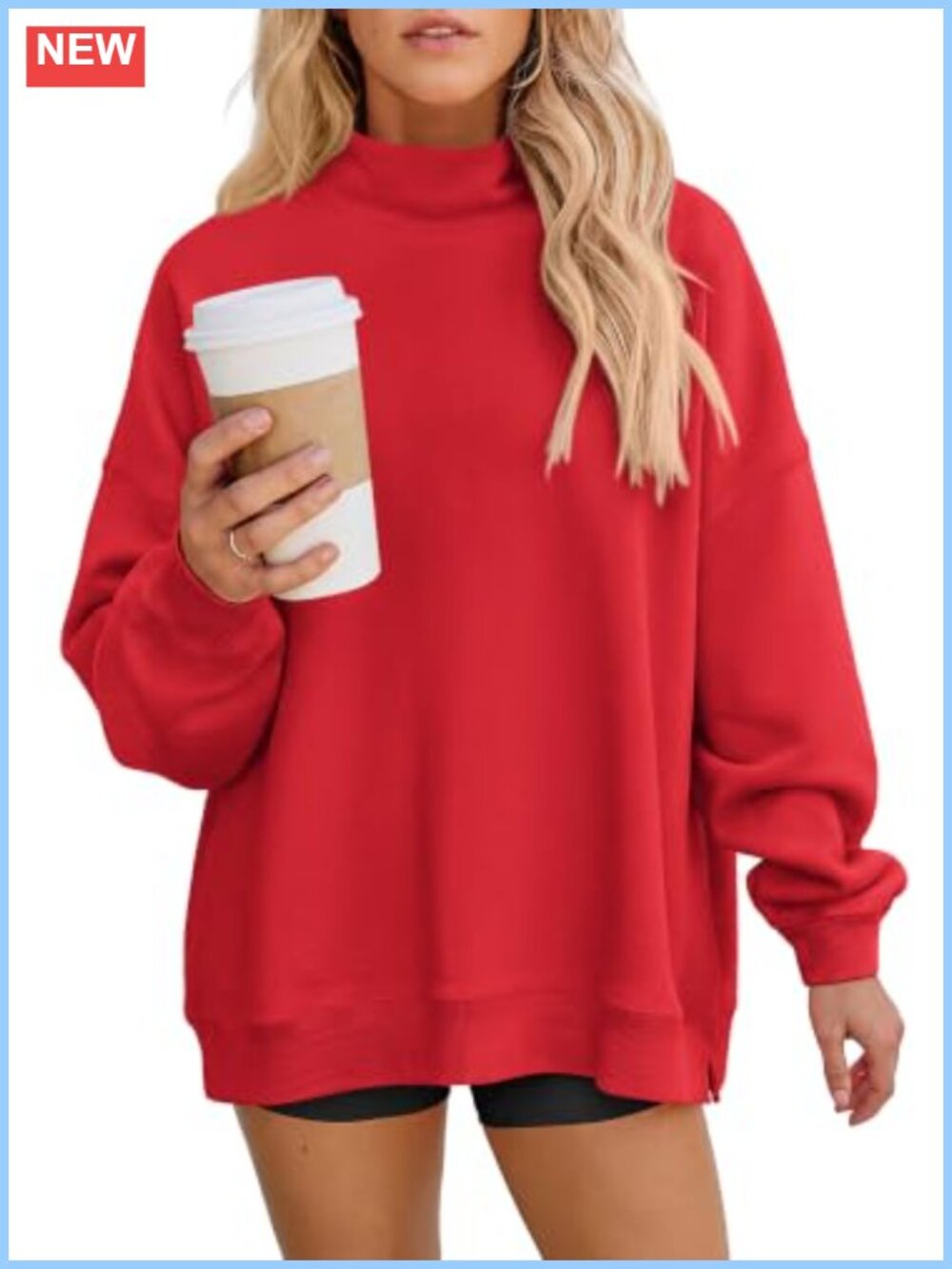 Oversized Mock Neck Sweatshirt Lightweight Pullover